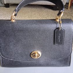 COACH HANDBAG, BLACK WITH GOLD HARDWARE