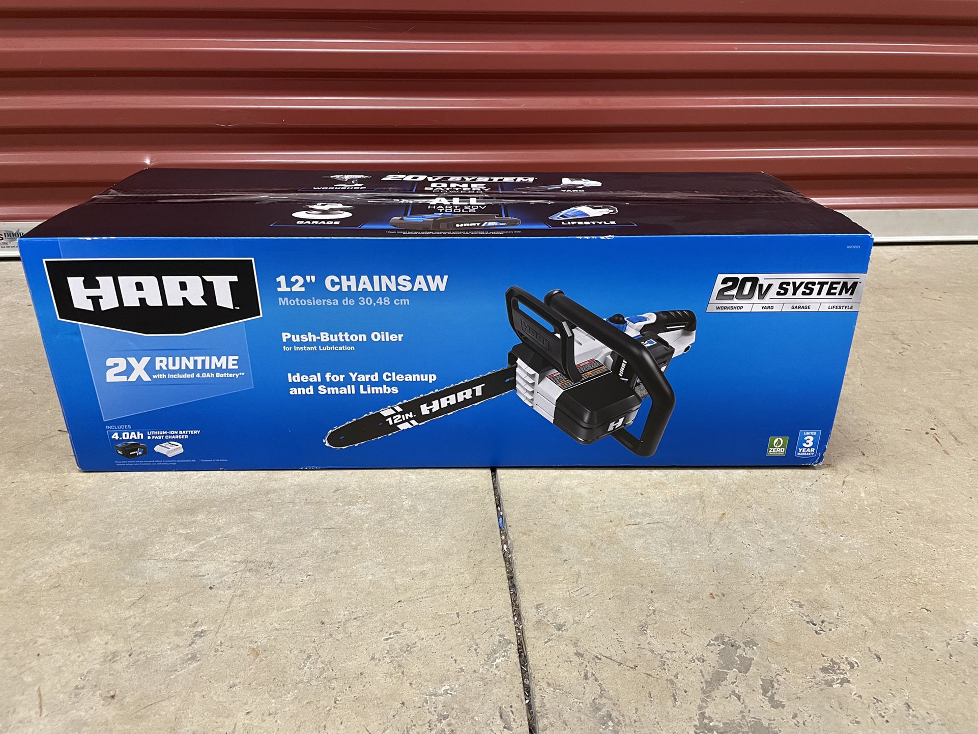HART 20-Volt 12-Inch Cordless Chainsaw battery and charger included