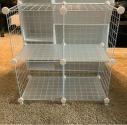 White adjustable Storage shelves with liners
