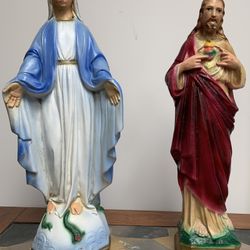 Vintage Chalkware Plaster Statue of Mary "Our Lady of Grace” and “Sacred Heart of Jesus” $15 each