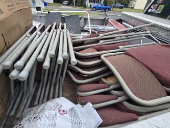 19 Metal fold-up Chairs (Church, Office, Banquet) Priced Individually,  Solid but Some Need Re-Uplhostry 