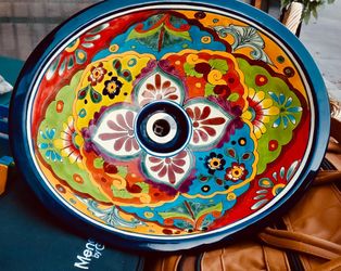 🌺 Hand-Painted Mexican Talavera Bathroom Sink