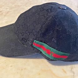 Authentic Canvas Black Original Monogram GG Hat,Leather Adjustable strap