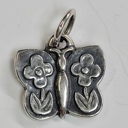 James Avery Retired Sterling Silver Butterfly With Flowers Charm Or Pendant