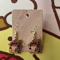 Pink Mushroom House earrings