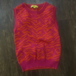 Pink And Orange Print Sweater Vest