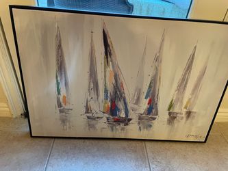 Large Framed Sailboat Canvas Wall Art