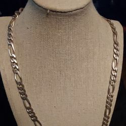 Vintage Italy Sterling Silver 925 Diamond Cut/Plain 59.6g Figaro 24" Heavy Chain