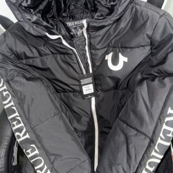 Men New True Religion Panel Puffer Jacket Size M  (jet black)