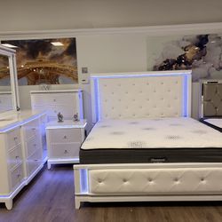 Modern White Glam 5 Pc Bedroom Furniture Set Queen Or King 