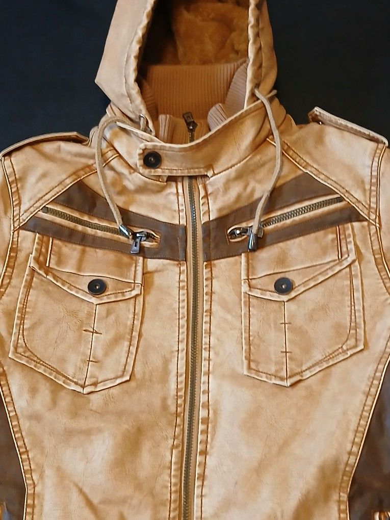 SUPER STYLISH & WARM Hooded Faux Leather Jacket NORDSTROM NWOT Unisex S