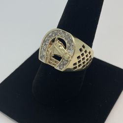 Gold Diamond Horse Style Ring 14K New 