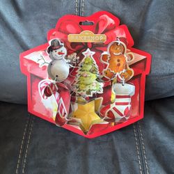 New The Bakeshop 6 Piece Stainless Steel Cookie Cutters Christmas Holiday Snowman Candy Cane Star Stocking Tree Gingerbread