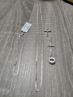 Silver Chain Necklace Set with 3 pendants and a bracelet