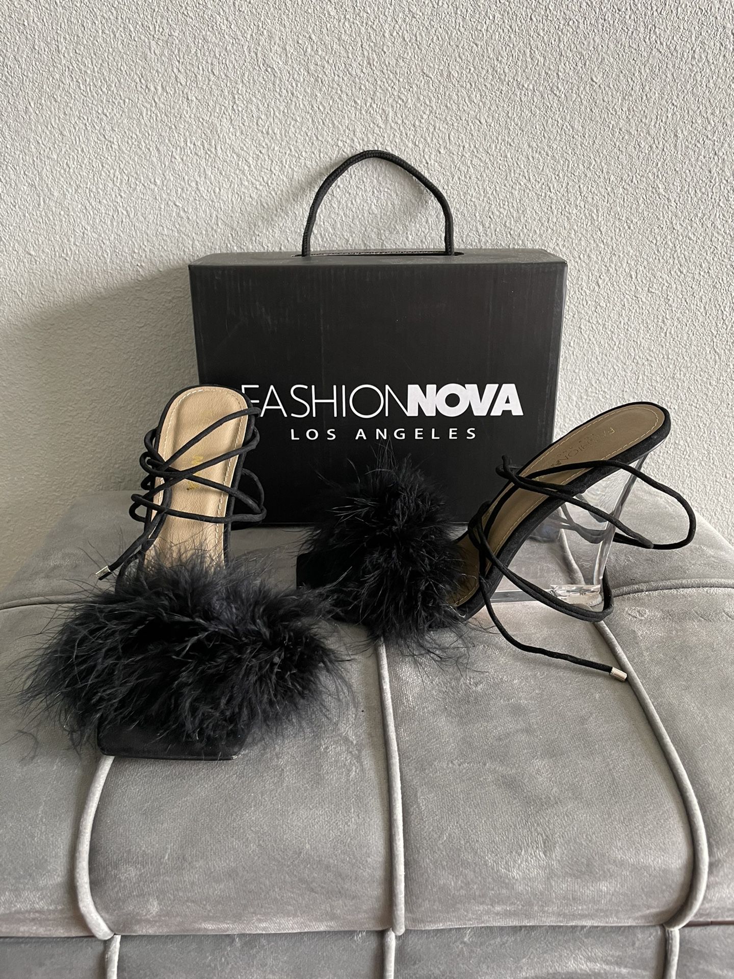 Rare Fashion Nova Square Toe Fur Wedges 