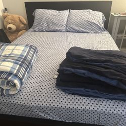 IKEA Malm queen bed frame with 4 storage boxes