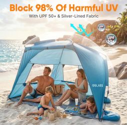100% Brand New in box Blue Pop up Beach Tent Sun Shelter for 3-Person, UPF 50+
