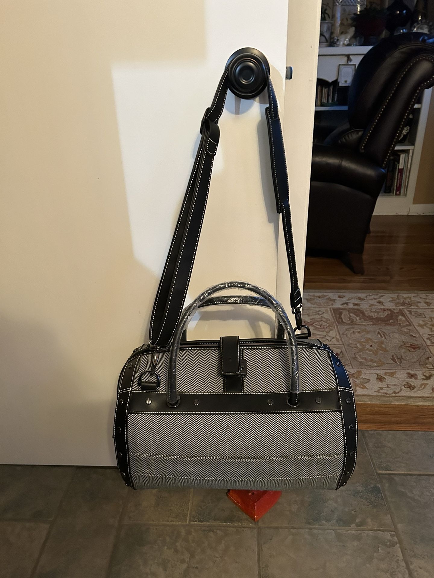 Vintage Black Label Herringbone Crossbody Duffle By Samsonite 