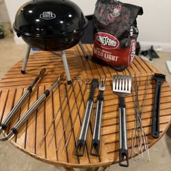 Portable Charcoal Grill + Utensils + Charcoal Bundle 