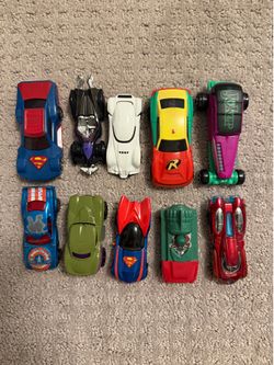 Lot of 10 Marvel, DC Comics, Star Wars, Ninja Turtles Toy Cars and Hot Wheels