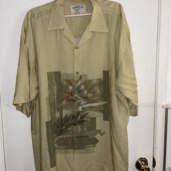  Bamboo Cay Fine Resortwear Men XL Bird Of Paradise Graphic 100% Viscose Tan