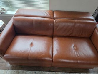 Cognac Brown Leather Loveseat Sofa