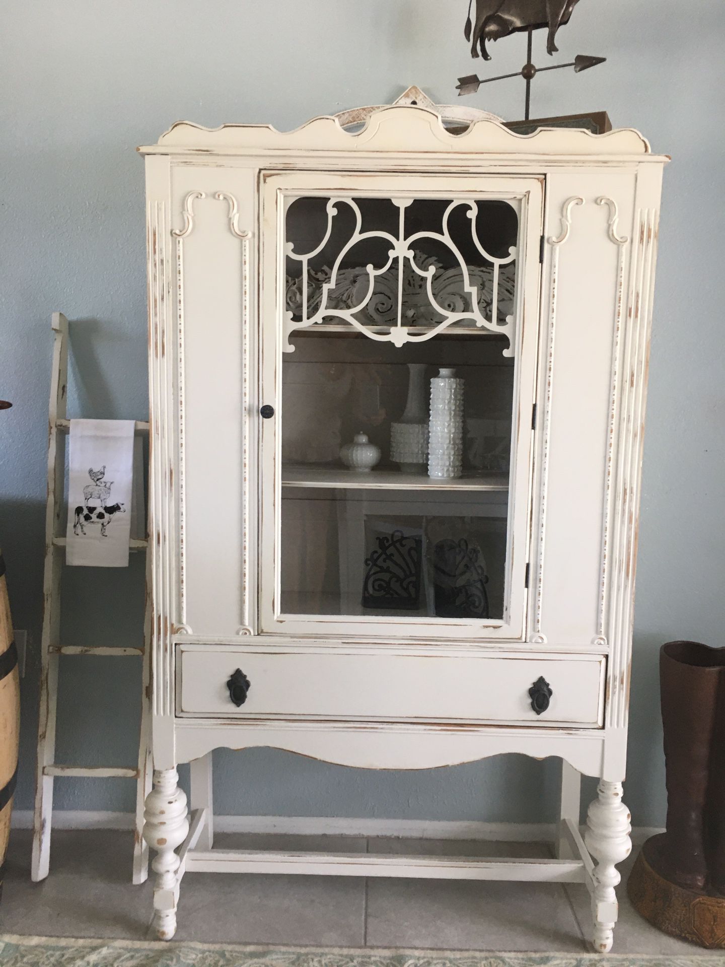Gorgeous antique shabby chic Jacobean Cabinet/linen cabinet