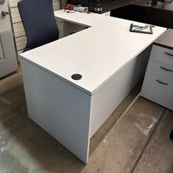 White L Shaped Desk With Pedestal 