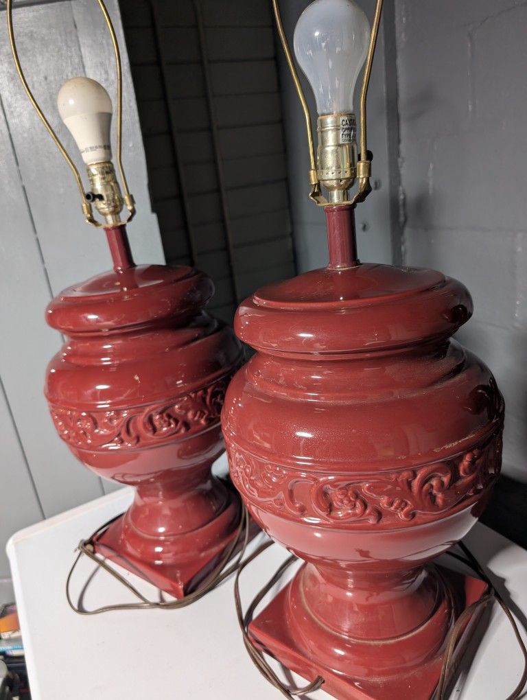Burgundy Urn Lamps