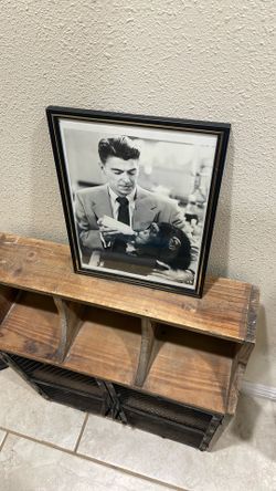 Original Framed, Black And White President Ronald Reagan Photo.