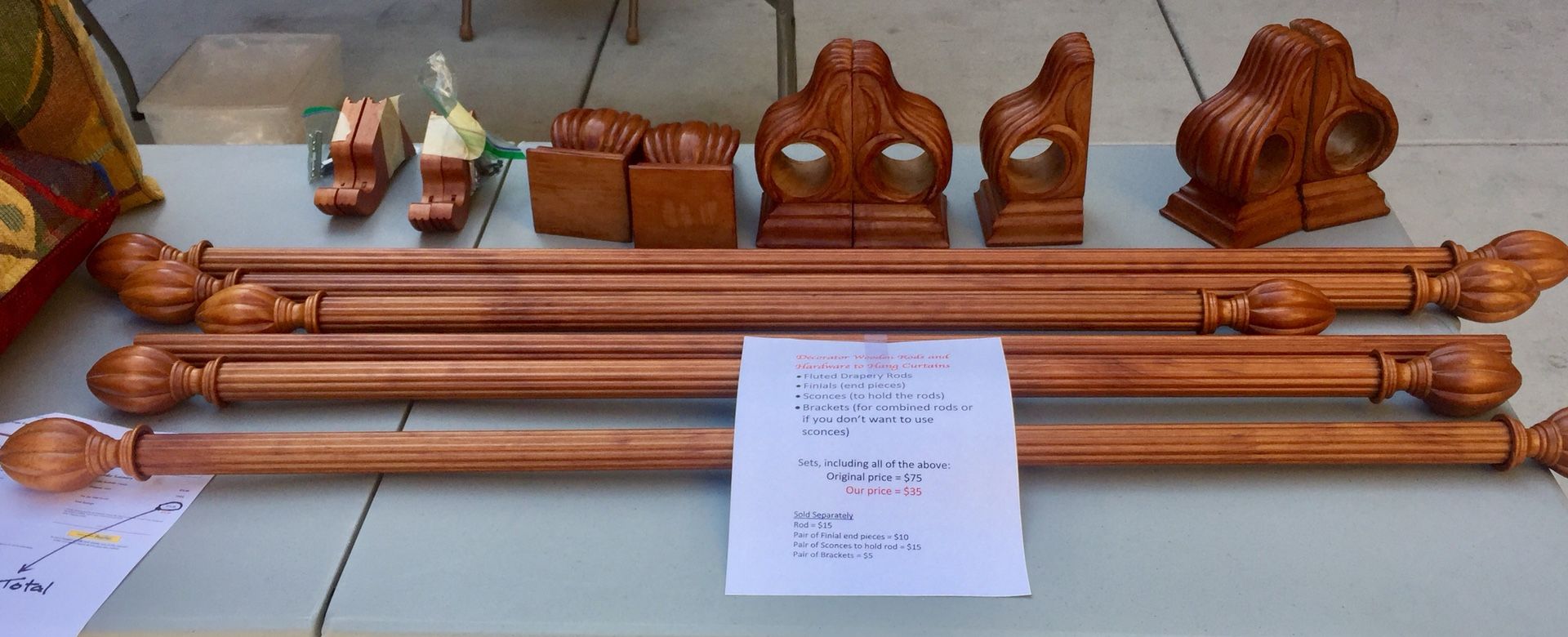 Curtain Rods, Elegant, Wood, with Sconces, Finials, Brackets