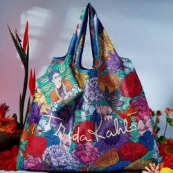 Frida Kahlo Foldable Flower Tote Bag