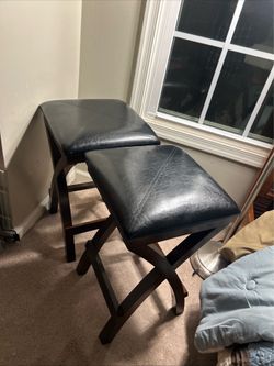 set Of 2 /24 Inches Solid Wood Brown Barstools Used In Excellent Condition