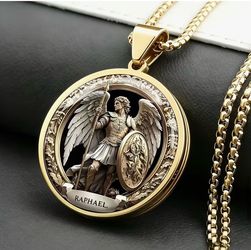 Archangel Raphael Gold-Tone Pendant Necklace