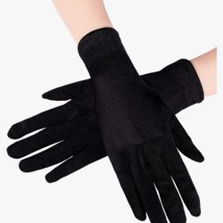 Women Wrist Length Satin Gloves - Black