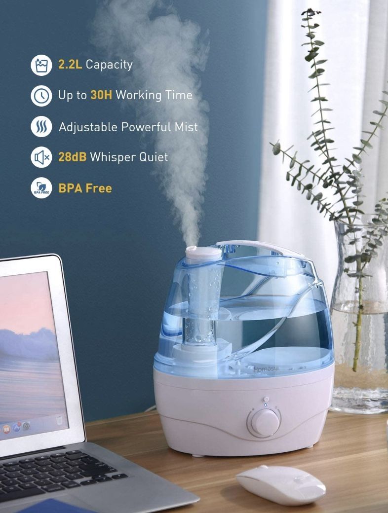 New Brand new !!!Homasy 2.2L Quiet Ultrasonic Bedroom, Easy to Clean Air Humidifier with 360°Nozzle, Auto Shut-Off, Adjustable Mist Output, Blue