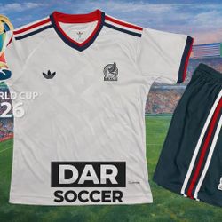2026 Adidas Mexico white soccer kit for Kids Youth Niños