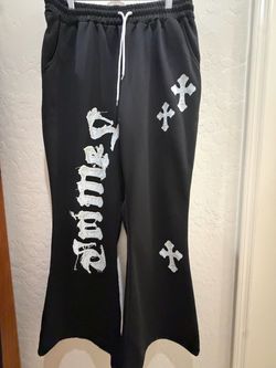 Black Flare Sweatpants with Cross Graphics Size L