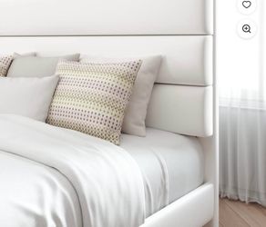 Allewie Full Size Platform Bed Frame with Velvet Headboard White