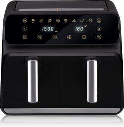 Double air fryer 8L - Airfryer 1700W - Hot air fryer for roasting, frying and grilling - 80% less fat - Suitable for 4-6 people - Adjustable 