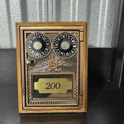 Vintage U.S. Post Office Mailbox Door Bank – Brass & Wood Box #200 Antique Decor
