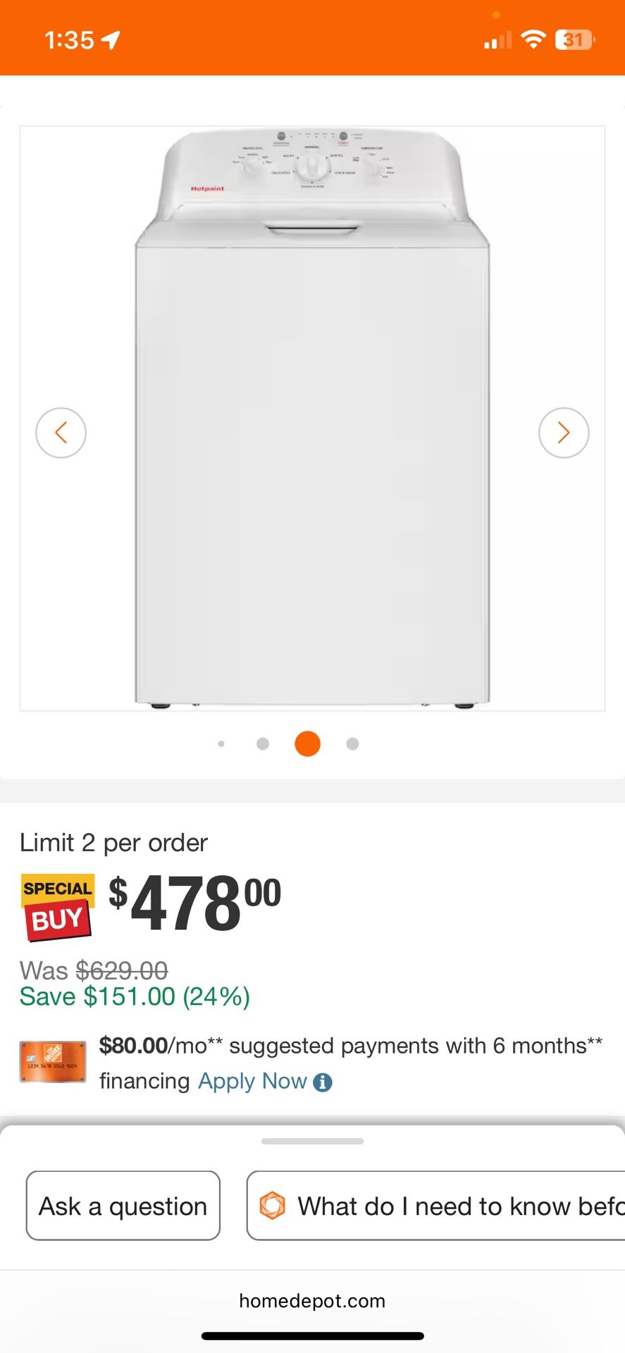 Hotpoint Top Loading Washer