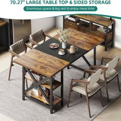 Dining Table for 4-6 People, 70.27 Inch Rectangular Wood Kitchen Table with Storage, Industrial Large Long Dining Room Table for Big Family, Rustic Br