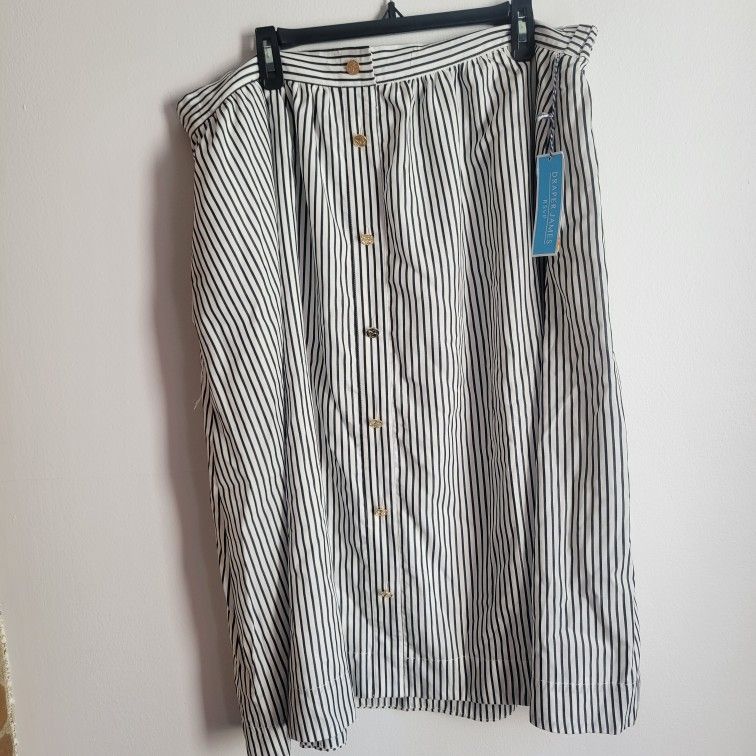 New Draper James Button Front Skirt A-Line stripped Print black&white XXL