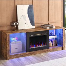 63" Gaming TV Stand with Fireplace & LED Lights Media Console for 70" TVs Adjustable Shelves & Remote Control - Brown