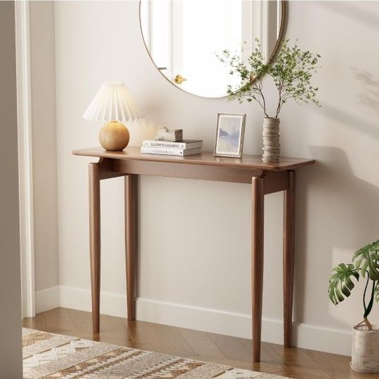 Wood Console Table Walnut Entryway Table, Thin Console Table, Sofa Tables for Living Room (39.4'') Already Assembled