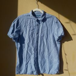 Perry Ellis Linen Blend Short Sleeve Botton Down Shirt Top Mens  Size L Large 