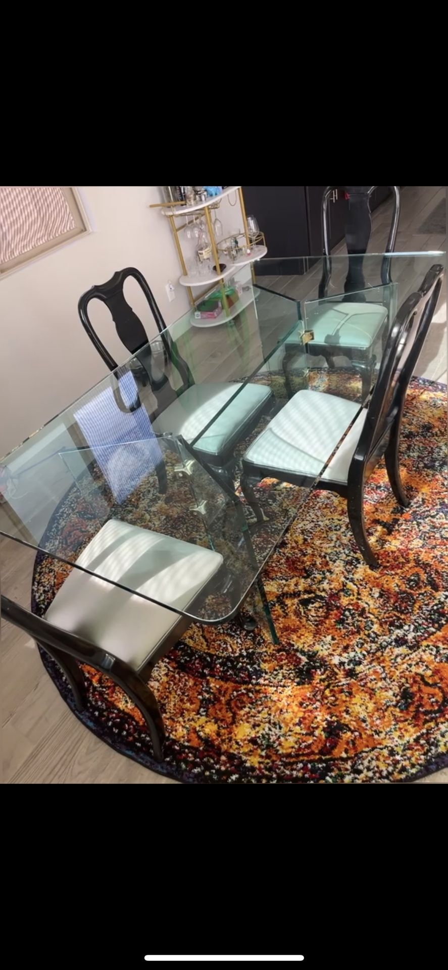 Large Glass Table W/ 4 Matching Chairs