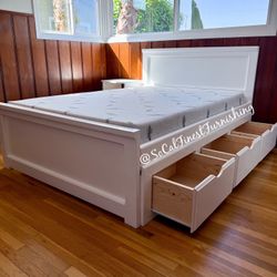 White Full Bed With Drawers And Mattress 