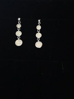 Sterling Silver White Lab Opal Round Dangle Earrings